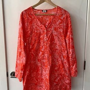 J. Crew Bright Salmon and pink summer tunic.
